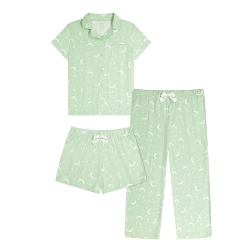 Girls Ultra Soft Button Down Pajamas, 3 Piece Pajama Set, pjs for teen girl Mint