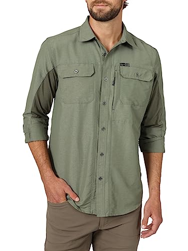 Mens Long Sleeve Mixed Material Shirt, Dusty Olive, Large US