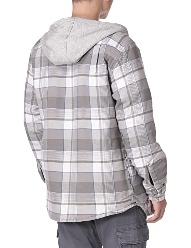 Wrangler Authentics Men's Long Sleeve Quilted Lined Flannel Shirt Jacket with Hood, Gray, Large