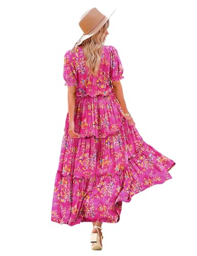 Dresses for Women 2024 Puff Short Sleeve Long Maxi Dress with Pockets XL ETX CR26