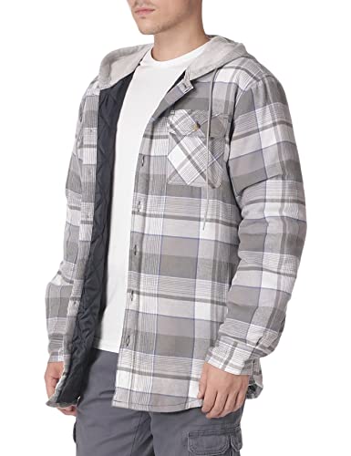 Wrangler Authentics Men's Long Sleeve Quilted Lined Flannel Shirt Jacket with Hood, Gray, Large