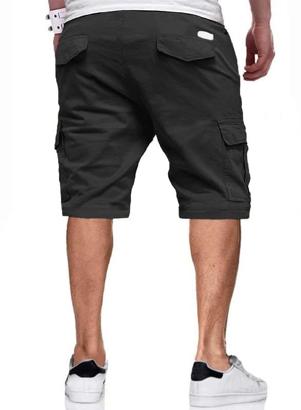 Men's Casual Cargo Shorts, Waterproof Hiking Shorts Loose Fit Cargo Short with 6 Pockets Black