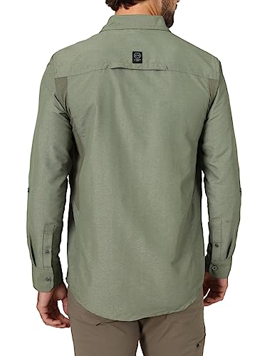 Mens Long Sleeve Mixed Material Shirt, Dusty Olive, Large US