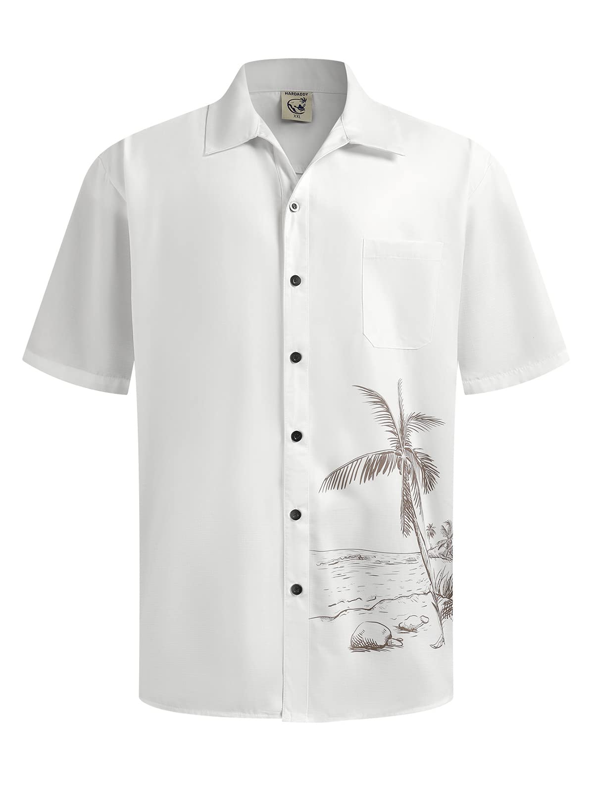 Men's Hawaiian Shirt Short Sleeves Coconut Printed Button Down Summer Beach Casual Shirts White XL