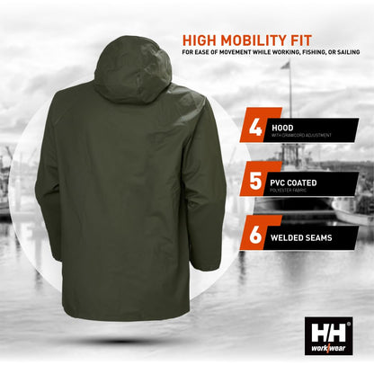 Jackets for Men - Heavy Duty Comfortable PVC-Coated Protective Rain Coat, Army Green - L