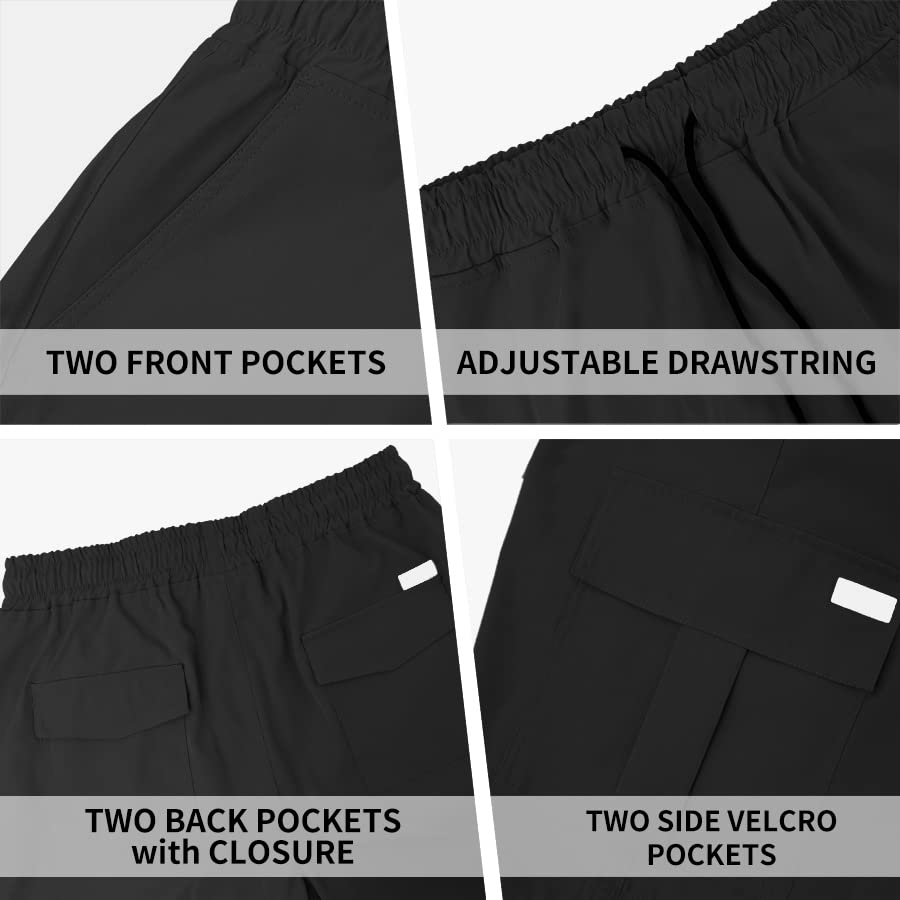 Men's Casual Cargo Shorts, Waterproof Hiking Shorts Loose Fit Cargo Short with 6 Pockets Black