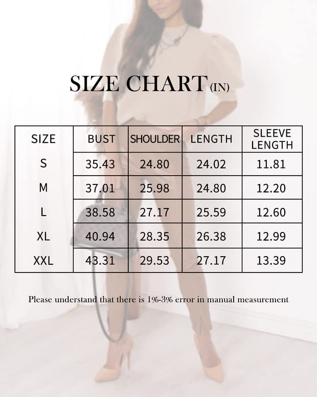 Women's Puff Short Sleeve Sweater Tops 2024 Spring Summer Trendy Crew/Square/V Neck Casual T Shirts Blouses A-beige