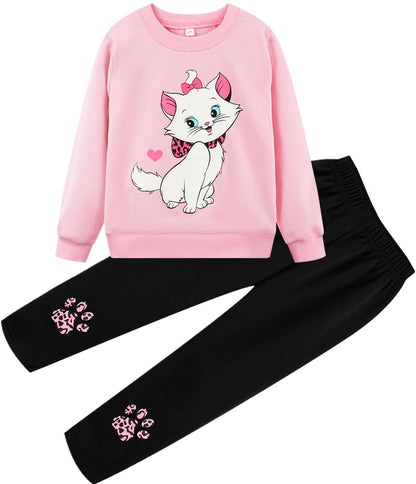 Girl Cat Outfit 2 Piece Long Sleeve Kitten Sweatshirt Top Jogger Pants Set Kids Leggings Sweatsuit Toddler Cute Winter Clothes 3t