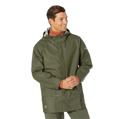 Jackets for Men - Heavy Duty Comfortable PVC-Coated Protective Rain Coat, Army Green - L