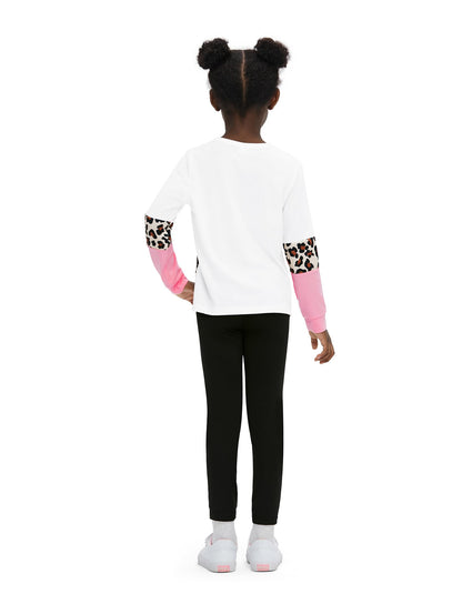 Girls 2 Piece Outfits Leopard Color Block Tee Crew Neck Top Black Legging Girl Sweatpants Sweatsuits Tracksuits ColorBlock 10-11 Years