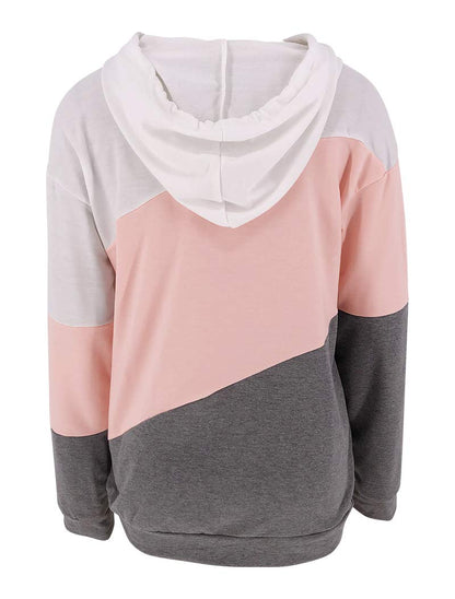 Women's Long sleeves Color Block Hoodie Tops Cute Casual Drawstring Loose Tunic Pullover (Pink,Large)