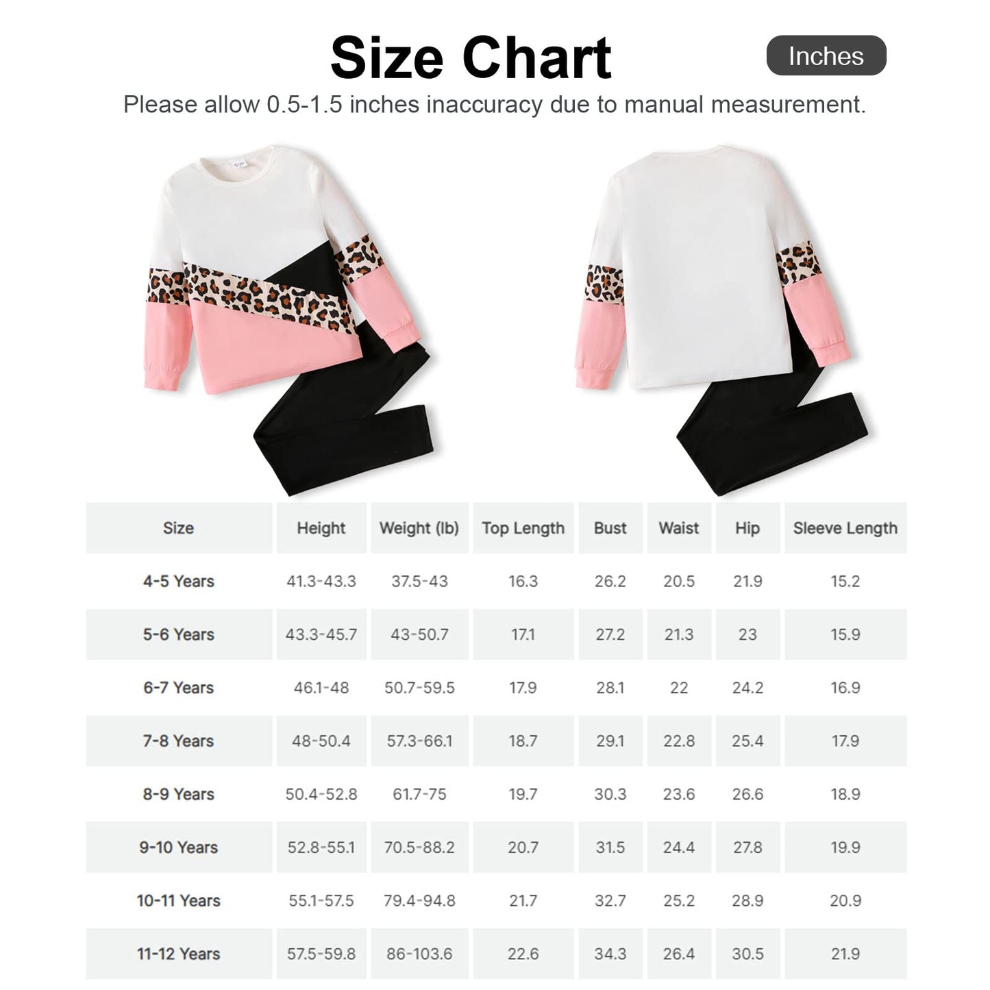 Girls 2 Piece Outfits Leopard Color Block Tee Crew Neck Top Black Legging Girl Sweatpants Sweatsuits Tracksuits ColorBlock 10-11 Years