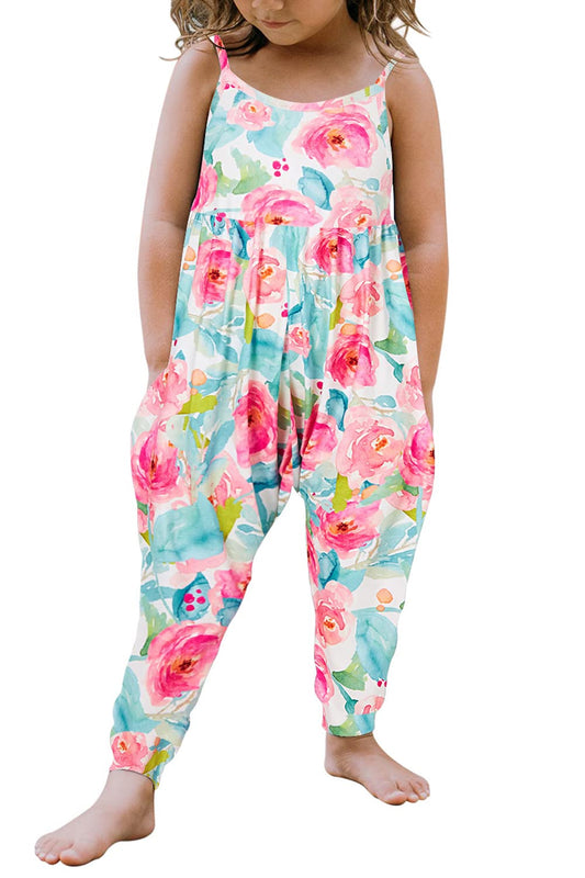 Yousie 3t 4t Girl Clothes Summer Floral Toddler Jumpsuit Strap Romper Outfit with Pocket