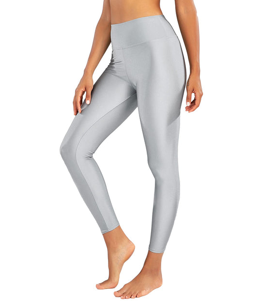 Women's Elastic Shiny Leggings Pants High Waisted Shining Sports Workout Leggings Tights (Small, Gray)