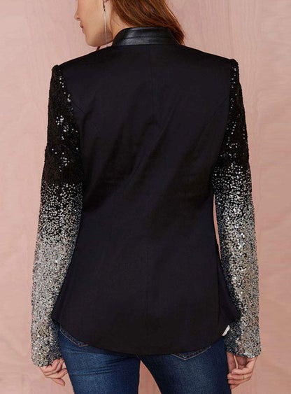 Womans Fashion Slim Fit Shiny Sequin Long Sleeve Casual Blazer Jacket (X-Large, Black)