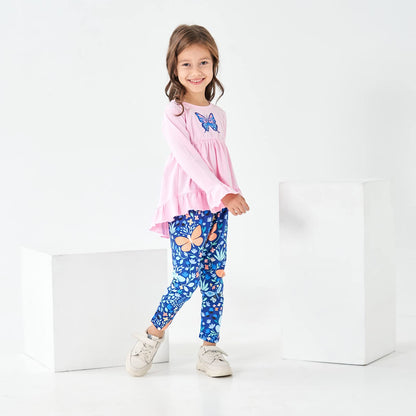 Kid Girls Clothes - Ruffle Hem Long-sleeve Top + Floral Pants 2PCS Fall Winter Toddler Girl Outfits Pants Leggings Set(5-6T)