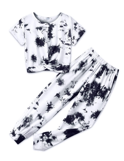 Girls Hip Hop Clothes 2 Piece Tie Dye Outfits Street Dancewear Black&White 6/7