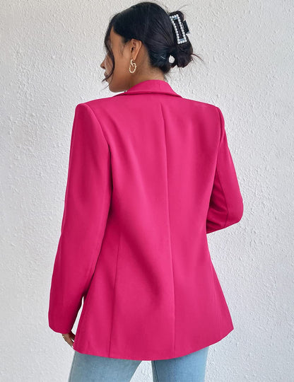 Womens Long Sleeve Blazers Casual Open Front Lapel Button Slim Work Office Blazer Jacket(Rose,Medium)