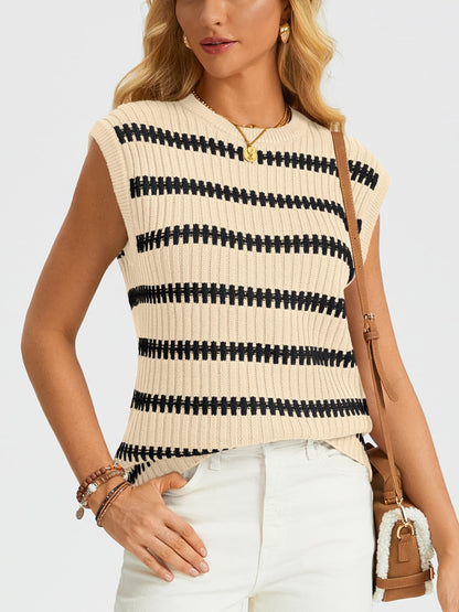 Sweater Tank Tops for Women Fall Striped Knit Vest Tops 2024 Trendy Fashion Crew Neck Outfits