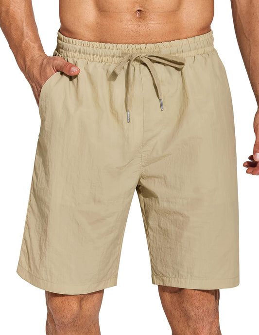 Men's Beach Shorts Casual 8" Relaxed Fit Summer Shorts Lightweight Elastic Waist Drawstring Shorts Khaki