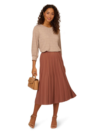 Women's Solid Variegated Pleated Twill Skirt, Toasted Ginger