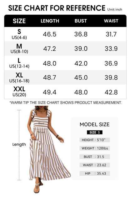 Women Dresses 2024 Summer Striped Sleeveless Maxi Dress Casual Spaghetti Strap Tiered Flowy Beach Long Dress(Striped Khaki,Large)