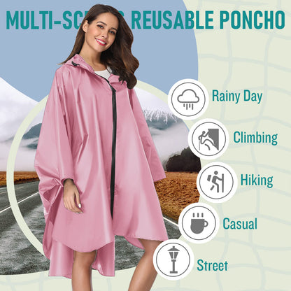 Raincoat Hooded for Adults Women with Pockets(Pink)