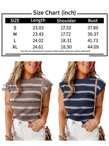 Sweater Tank Tops for Women Fall Striped Knit Vest Tops 2024 Trendy Fashion Crew Neck Outfits