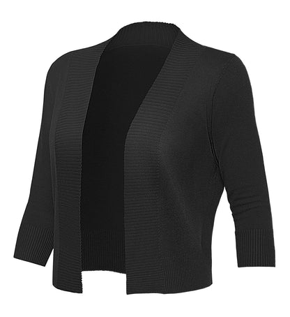 Women's Open Front 3/4 Sleeve Shrug Cropped Cardigan Sweaters Elegant for Women, Black M