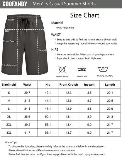 Men's Beach Shorts Casual 8" Relaxed Fit Summer Shorts Lightweight Elastic Waist Drawstring Shorts Khaki