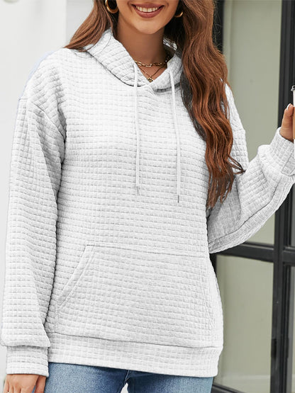 Women Casual Comfortable Sweatshirt Drawstring Waffle Knit Ladies Hooded Sweaters Trendy Midweight Fall Pullover Tops 2024 Winter Clothes(White,L)