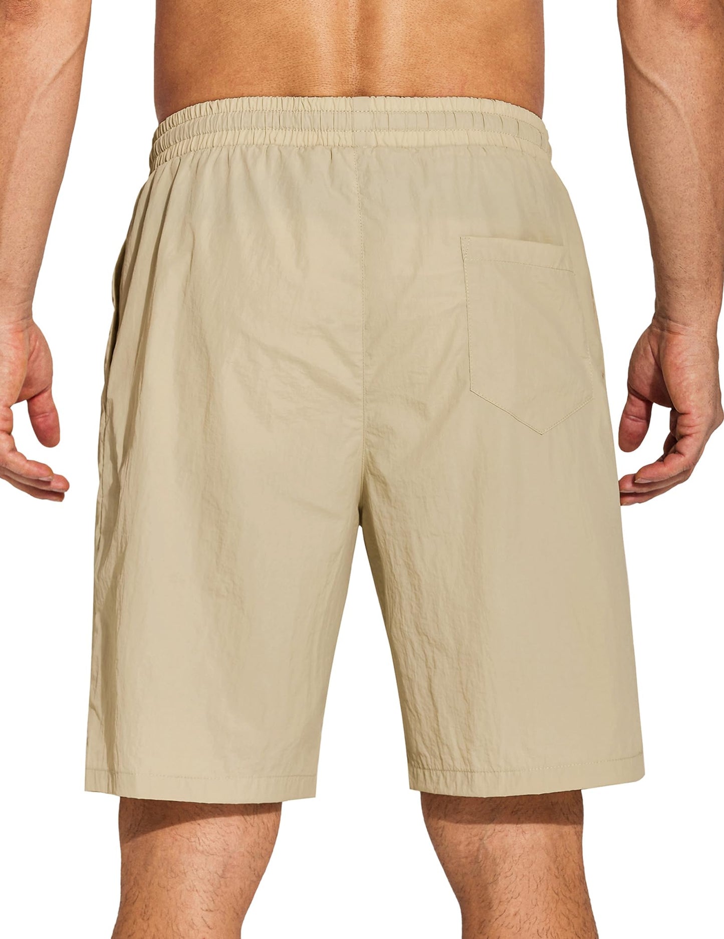 Men's Beach Shorts Casual 8" Relaxed Fit Summer Shorts Lightweight Elastic Waist Drawstring Shorts Khaki