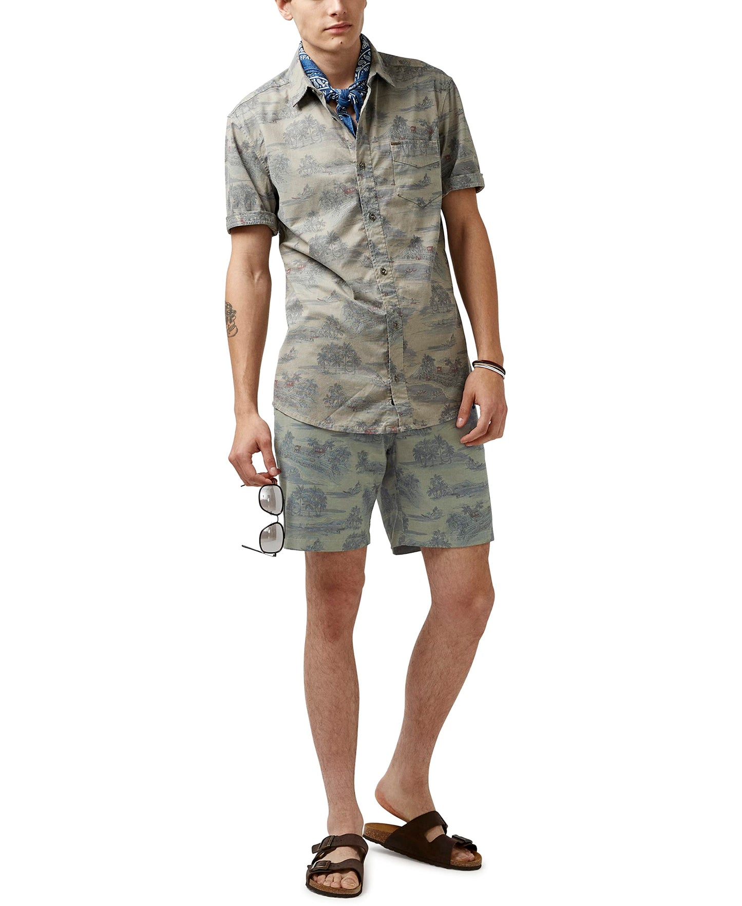 Men's Flat Front Short, Army Green Garment WASH S23, 30