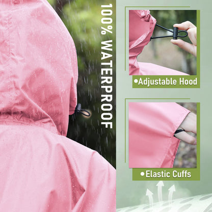 Raincoat Hooded for Adults Women with Pockets(Pink)