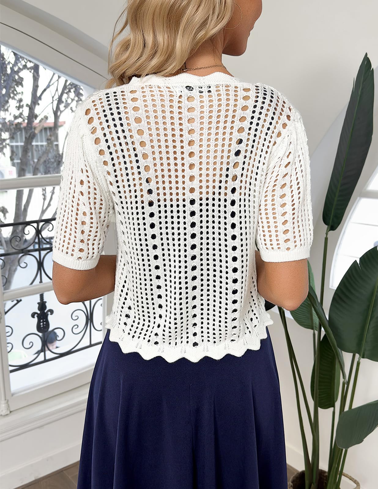 Women White Shrug for Dress Knitted Crochet Shrug Sweater Short Sleeve Cropped Cardigan Summer L