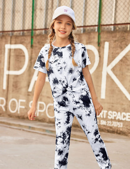 Girls Hip Hop Clothes 2 Piece Tie Dye Outfits Street Dancewear Black&White 6/7