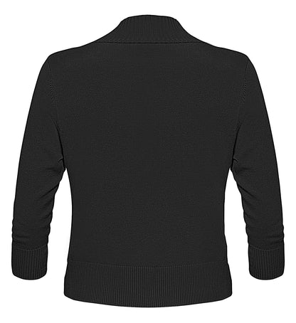 Women's Open Front 3/4 Sleeve Shrug Cropped Cardigan Sweaters Elegant for Women, Black M