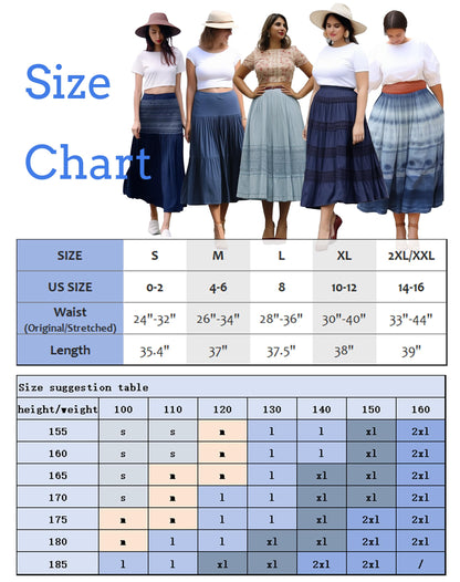 Women's Maxi Skirt Denim Tiered Elastic Waist Ruffle Pleated Flowy Casual Long Skirts with Pockets for Summer (Denim blued1, X-Large)