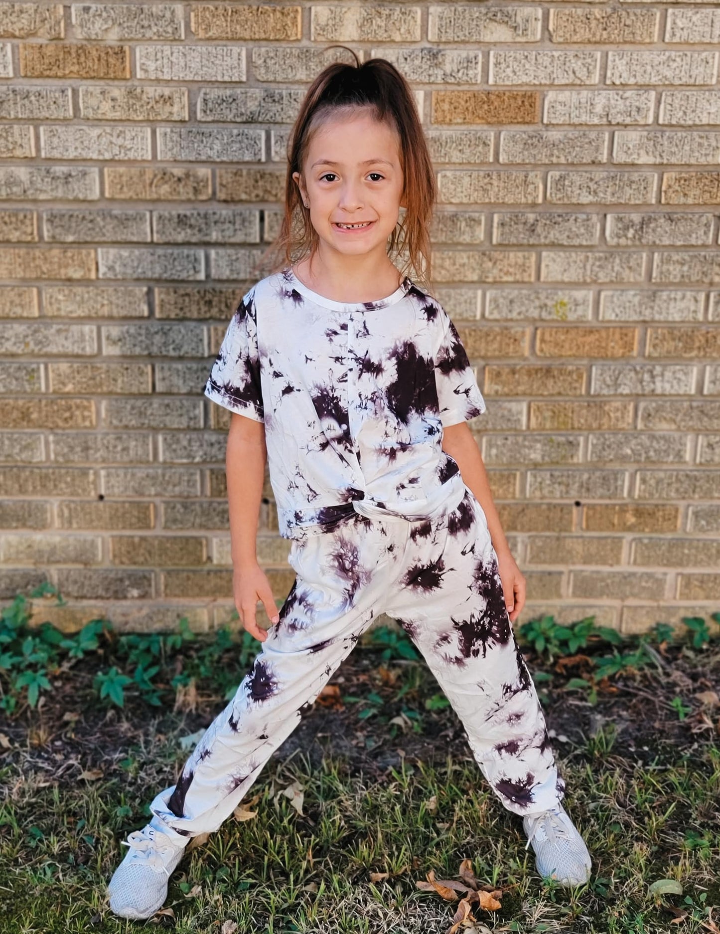 Girls Hip Hop Clothes 2 Piece Tie Dye Outfits Street Dancewear Black&White 6/7