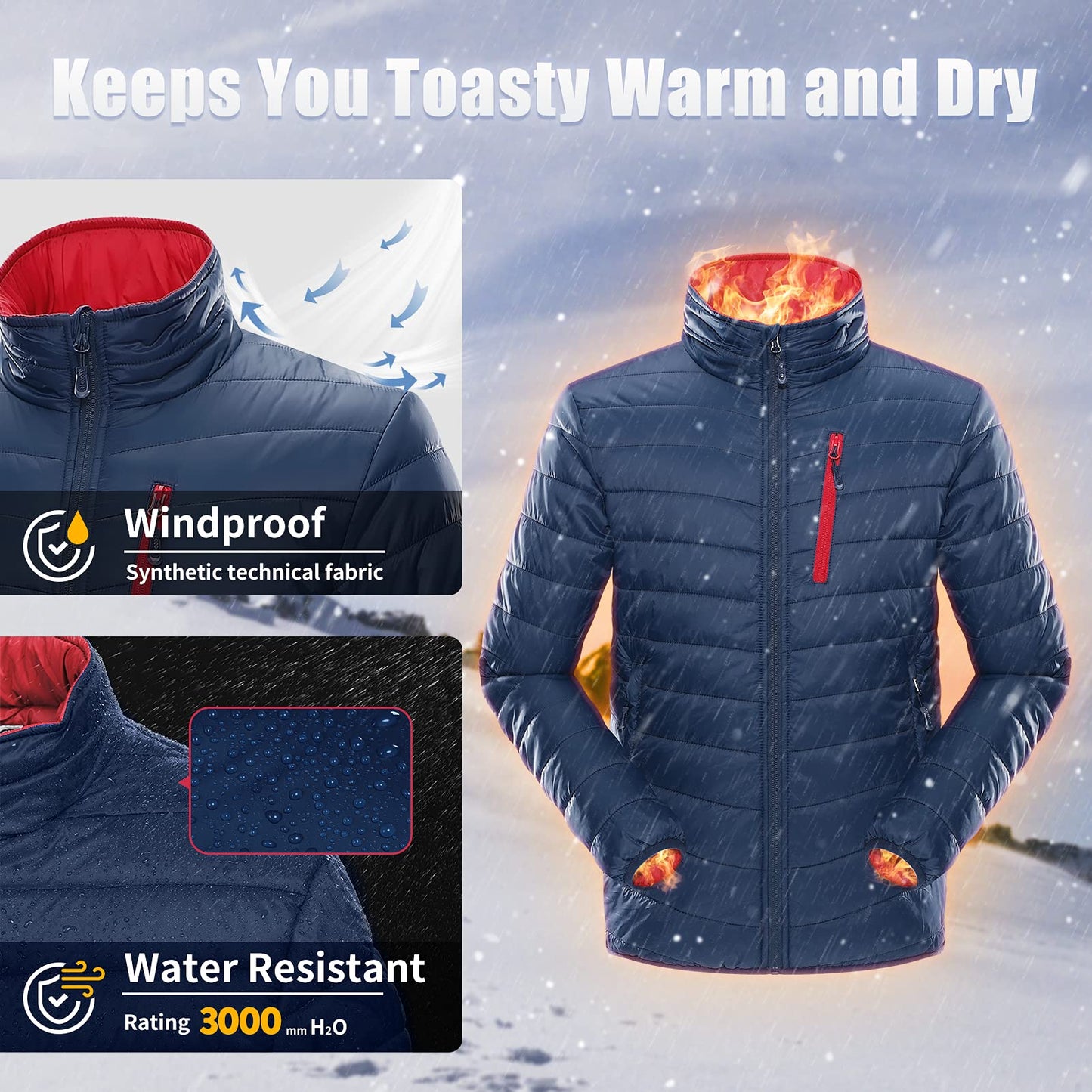 Men's Lightweight Packable Insulated Puffer Winter Jacket, Water-Resistant Warm Quilted Down Alternative Puffy Coat