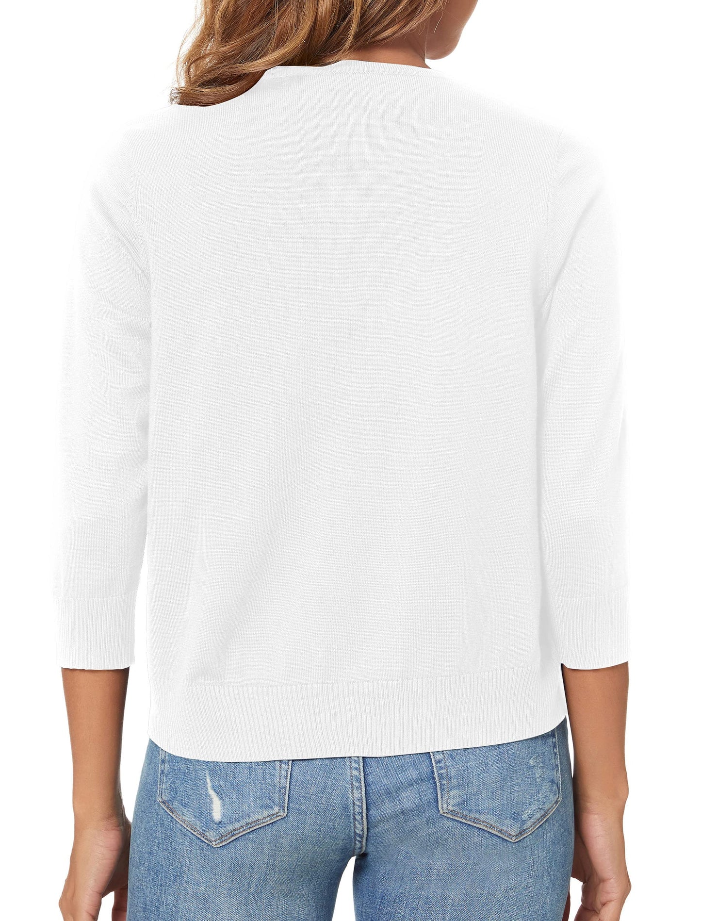 Women's 3/4 Sleeve Shrugs Open Front Cropped Sweater Caidigan (White, L)