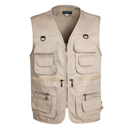 Men's Fishing Vest Summer Outdoor Work Safari Travel Photo Khaki Vests with Multi Pockets For Men (S18-Khaki, L)