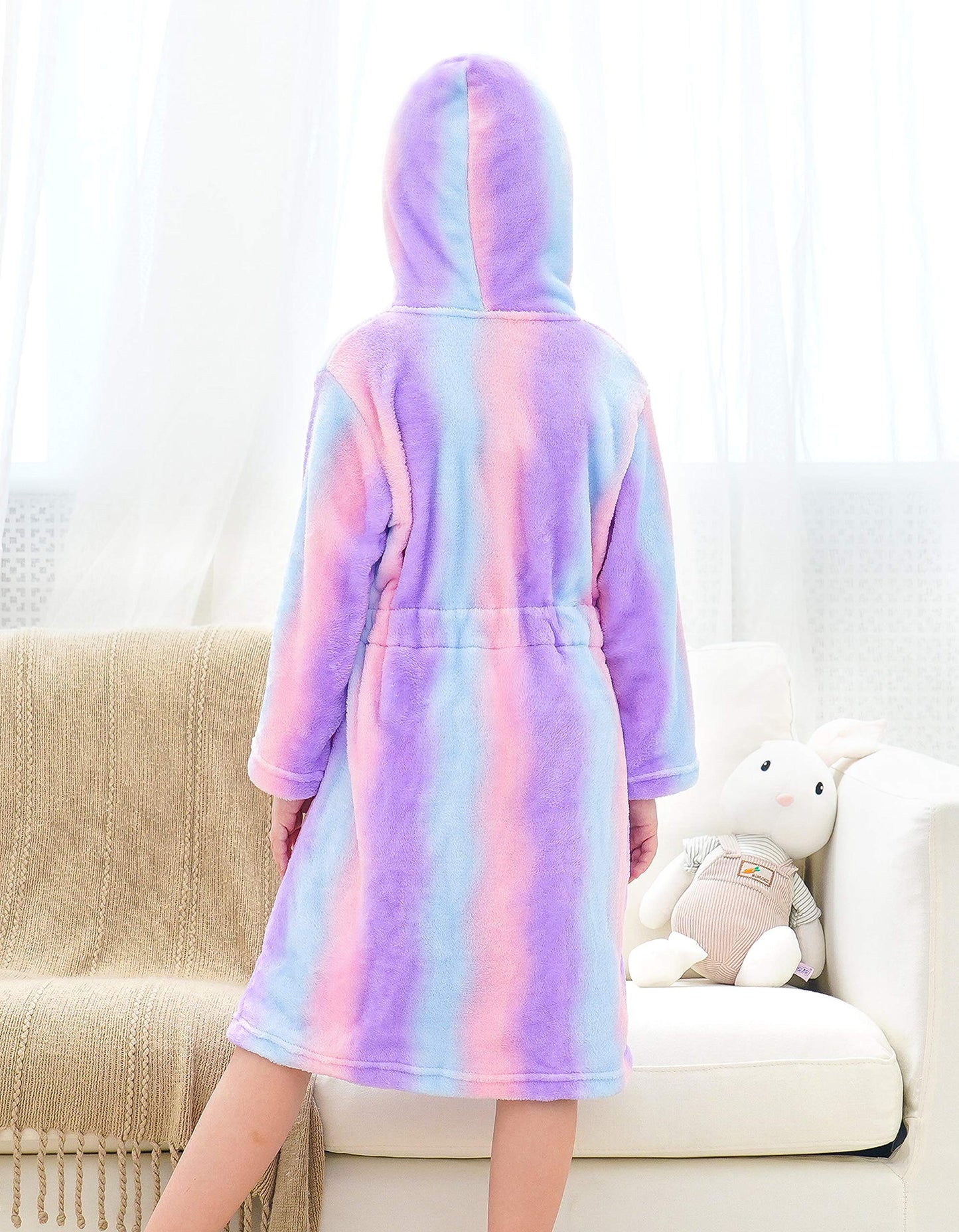 Unicorn Soft Hooded Rainbow Bathrobe Sleepwear for Girls (Bright Purple, 7-9 Years)