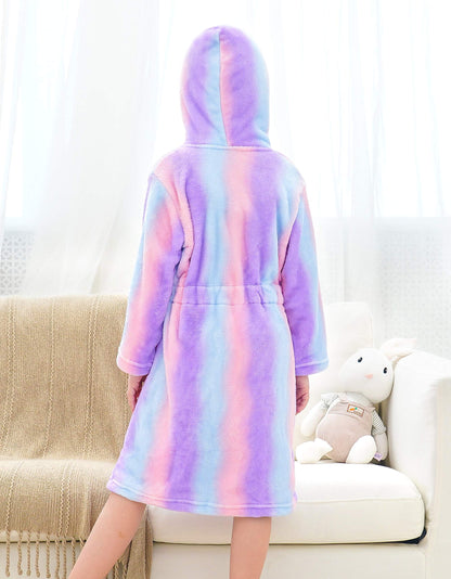 Unicorn Soft Hooded Rainbow Bathrobe Sleepwear for Girls (Bright Purple, 7-9 Years)